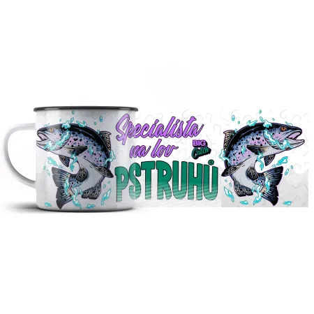 Plechový hrnek Specialista na lov pstruhů