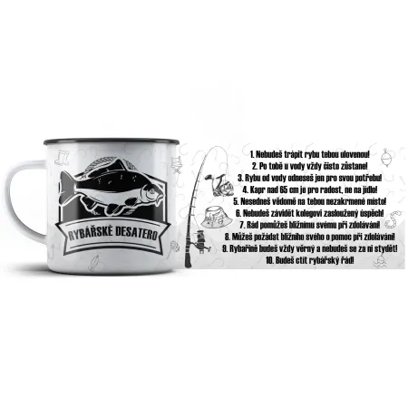 Plechový hrnek Rybářské desatero