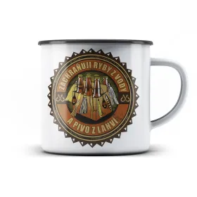 Plechový hrnek Zachraňuji ryby z vody a pivo z lahví 1