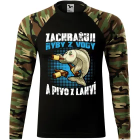 Pánské tričko pro rybáře Zachraňuji ryby z vody a pivo z lahví 2 - dlouhý rukáv