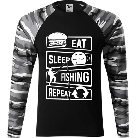 Pánské tričko pro rybáře Eat, sleep, fishing, repeat - dlouhý rukáv