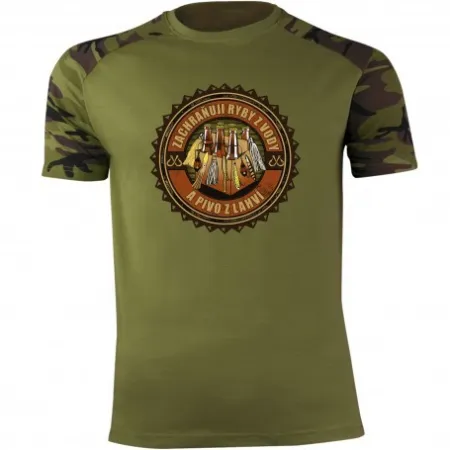 Pánské tričko Zachraňuji ryby z vody a pivo z lahví 1 - vel.S - Army/Military