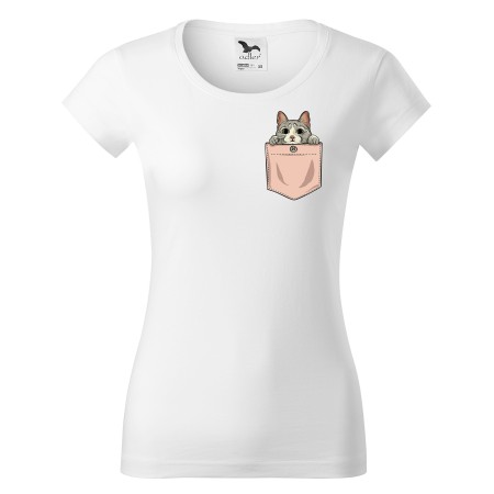 Dámské tričko s kapsičkou roztomilá kočka