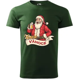 Pánské tričko Santa s pivem - Veselé Vánoce