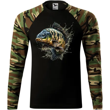 Pánské tričko pro rybáře s maskovaným kaprem - dlouhý rukáv