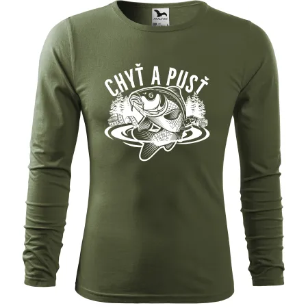Pánské tričko pro rybáře s dlouhým rukávem – Chyť a pusť - Kapr