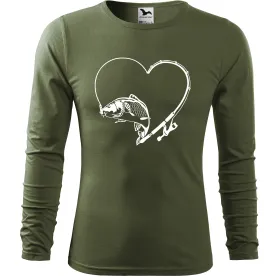 Pánské tričko pro rybáře s dlouhým rukávem – Kapr v srdci