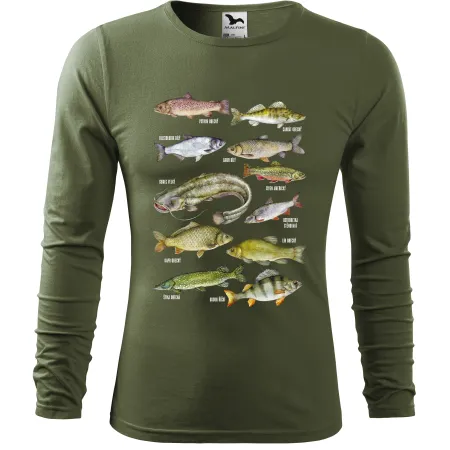 Pánské tričko pro rybáře s dlouhým rukávem – Ryby v českých vodách - barevné