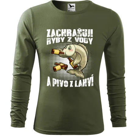 Pánské tričko pro rybáře s dlouhým rukávem – Zachraňuji ryby z vody a pivo z lahví