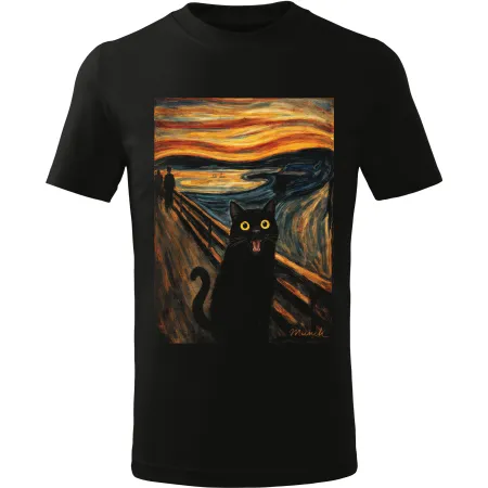 Pánské tričko Kočičí výkřik – vtipná kočka ve stylu slavného obrazu