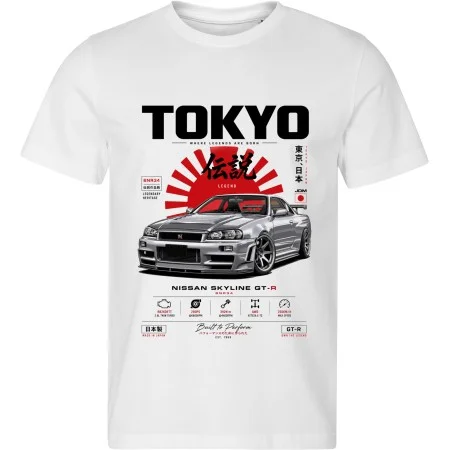 Bílé tričko Nissan Skyline GT-R R34 – Tokyo – Where Legends Are Born