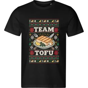 Černé pánské tričko Malfini 813 s vánočním potiskem TEAM TOFU a grilovaným tofu na talíři