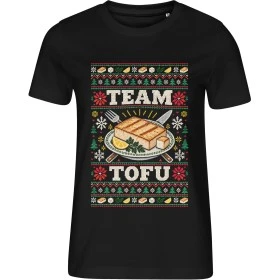 Černé dámské tričko Malfini 814 s vánočním potiskem TEAM TOFU a grilovaným tofu na talíři
