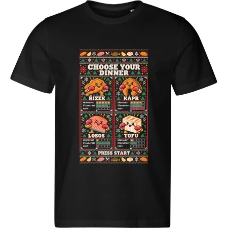 Pánské černé tričko Malfini Edge 813 s vánočním potiskem CHOOSE YOUR DINNER – vyber si vánoční večeři