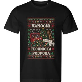 Pánské černé tričko Malfini Edge 813 s vánočním potiskem Vánoční technická podpora