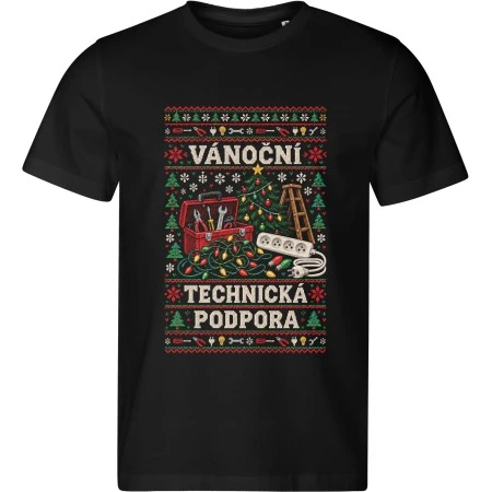 Pánské černé tričko Malfini Edge 813 s vánočním potiskem Vánoční technická podpora