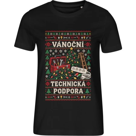 Dámské černé tričko Malfini Edge 814 s vánočním potiskem Vánoční technická podpora