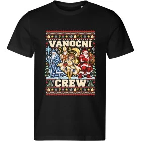 Pánské černé tričko Malfini Edge 813 s vánočním potiskem Vánoční crew – sváteční supertým