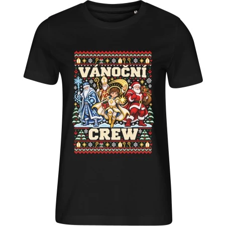 Dámské černé tričko Malfini Edge 814 s vánočním potiskem Vánoční crew – sváteční supertým