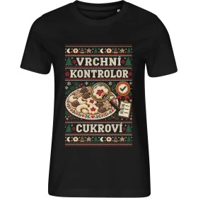 Dámské černé tričko Malfini Edge 814 s vánočním potiskem Vrchní kontrolor cukroví