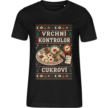 Dámské černé tričko Malfini Edge 814 s vánočním potiskem Vrchní kontrolor cukroví