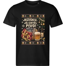 Pánské černé tričko Malfini Edge 813 s vánočním potiskem Ježíšku, já chtěl pivo!