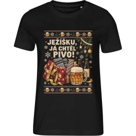 Dámské černé tričko Malfini Edge 814 s vánočním potiskem Ježíšku, já chtěl pivo!