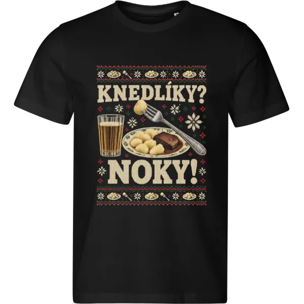 Pánské černé tričko Malfini 813 s vánočním motivem Pelíšky – Knedlíky? Noky!