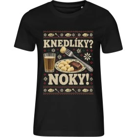 Dámské černé tričko Malfini 814 s vánočním motivem Pelíšky – Knedlíky? Noky!