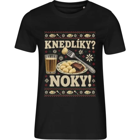 Dámské černé tričko Malfini 814 s vánočním motivem Pelíšky – Knedlíky? Noky!