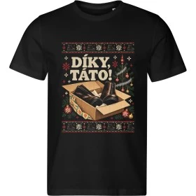 Pánské černé tričko Malfini 813 s vánočním motivem Pelíšky – Díky, táto!