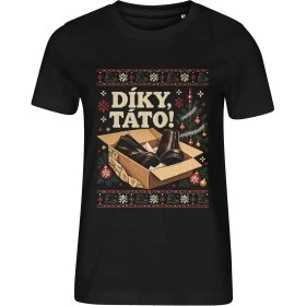 Dámské černé tričko Malfini 814 s vánočním motivem Pelíšky – Díky, táto!