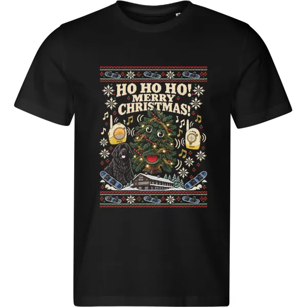 Pánské černé tričko s vánočním motivem Snowboarďáci – Ho Ho Ho Merry Christmas