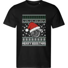 Pánské černé tričko s vánočním motivem Merry Boostmas – vánoční turbo