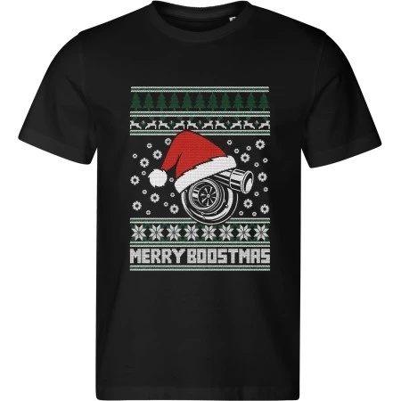 Pánské černé tričko s vánočním motivem Merry Boostmas – vánoční turbo