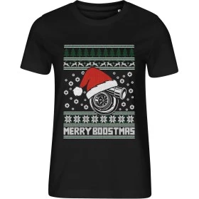 Dámské černé tričko s vánočním motivem Merry Boostmas – vánoční turbo