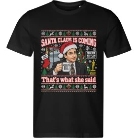 Pánské černé tričko s vánočním motivem The Office – Santa Claus Is Coming