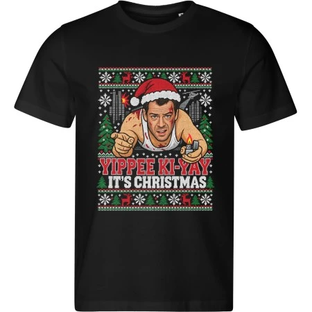 Pánské černé tričko s vánočním motivem Smrtonosná past – Yippee Ki-Yay It’s Christmas