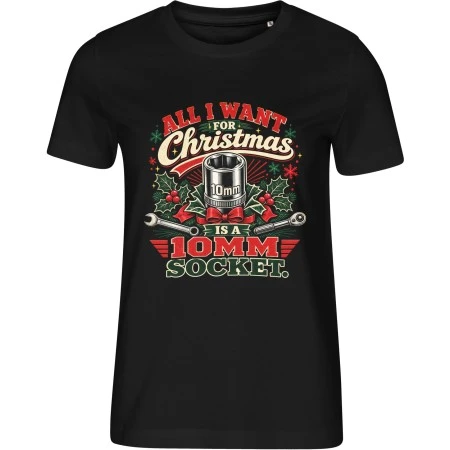 Dámské černé tričko s vánočním motivem All I Want for Christmas Is a 10mm Socket