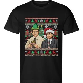 Pánské černé tričko s vánočním motivem The Office – Dwight a Michael o Vánocích