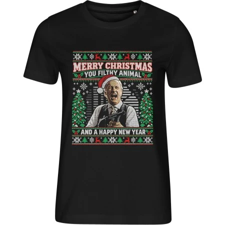 Dámské černé tričko s vánočním motivem Sám doma 2 – Merry Christmas You Filthy Animal