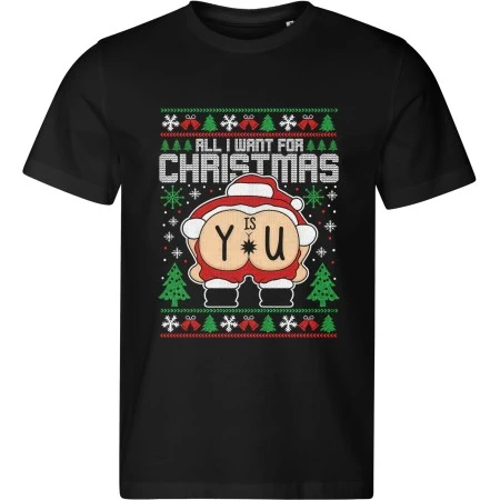Pánské černé tričko s vánočním motivem Santa – All I Want for Christmas Is You