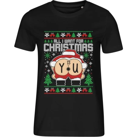 Dámské černé tričko s vánočním motivem Santa – All I Want for Christmas Is You