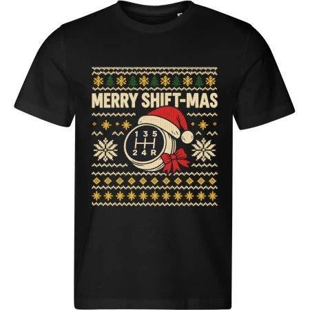Pánské černé tričko s vánočním motivem Merry Shift-Mas – vánoční řadicí páka