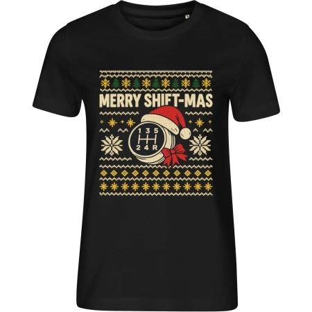 Dámské černé tričko s vánočním motivem Merry Shift-Mas – vánoční řadicí páka