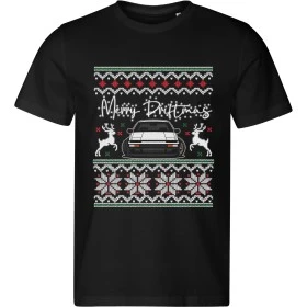 Pánské černé tričko s vánočním motivem Merry Driftmas – auto mezi vánočními soby
