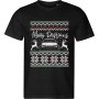 Pánské černé tričko s vánočním motivem Merry Driftmas – auto mezi vánočními soby