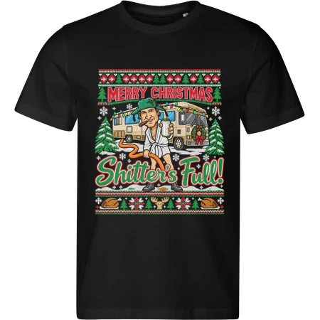 Pánské černé tričko s vánočním motivem Vánoční prázdniny – Shitter’s Full! karavan