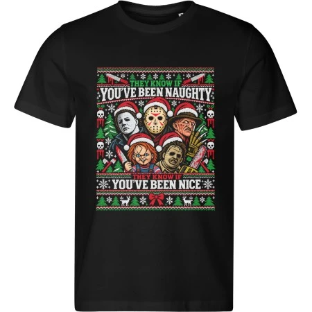 Pánské černé tričko s vánočním motivem Hororové Vánoce – They Know If You’ve Been Naughty