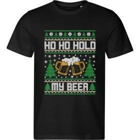 Pánské černé tričko s vánočním motivem Ho Ho Hold My Beer – vánoční pivo